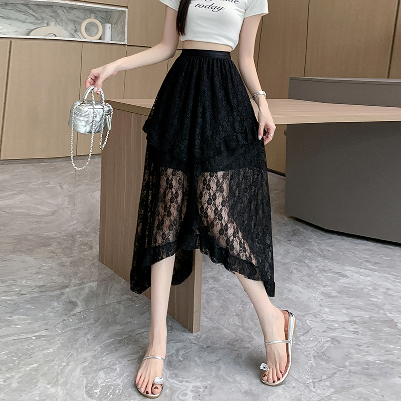 A-line Japanese style skirt lace long skirt for women