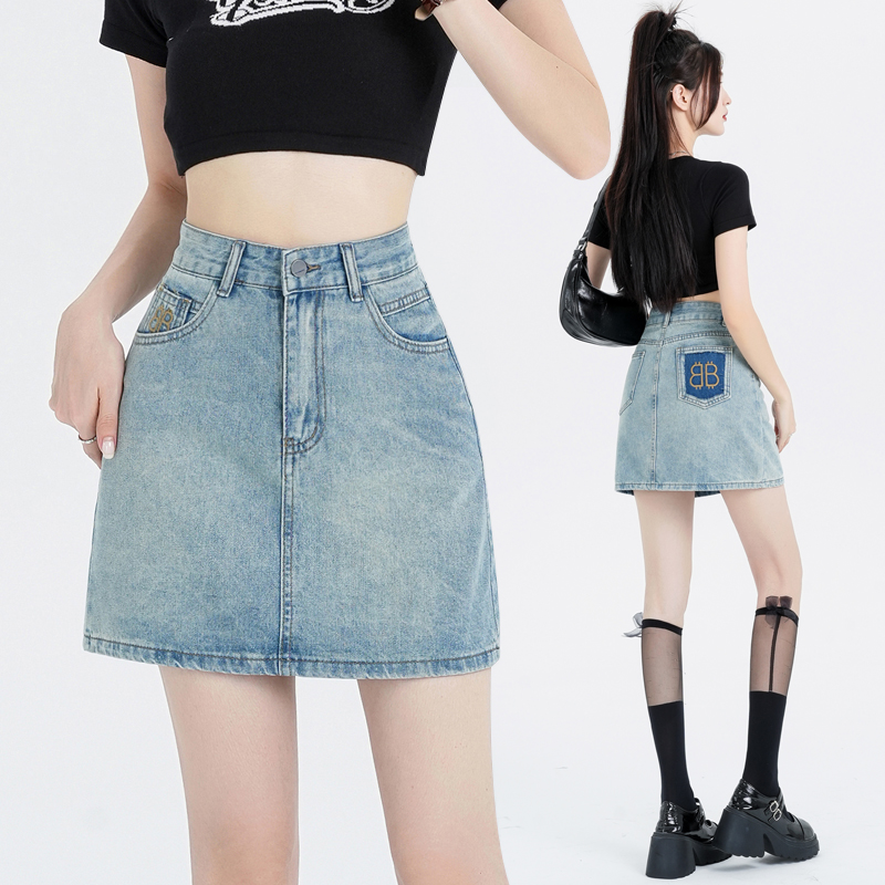 Denim all-match high waist skirt A-line summer short skirt