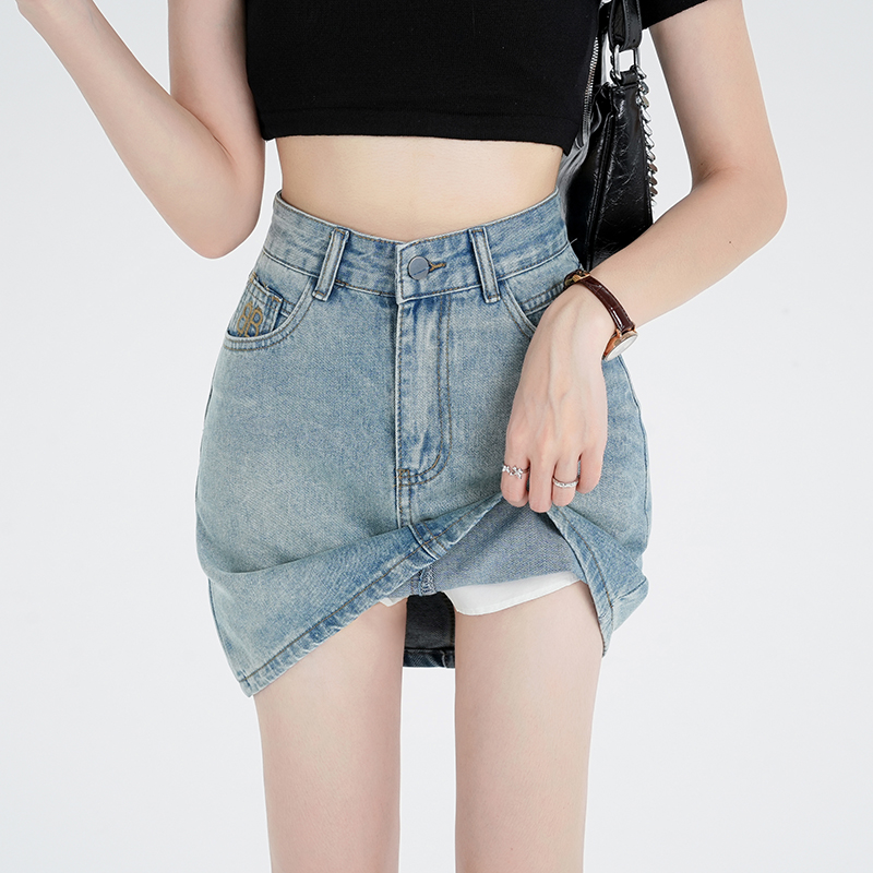 Denim all-match high waist skirt A-line summer short skirt