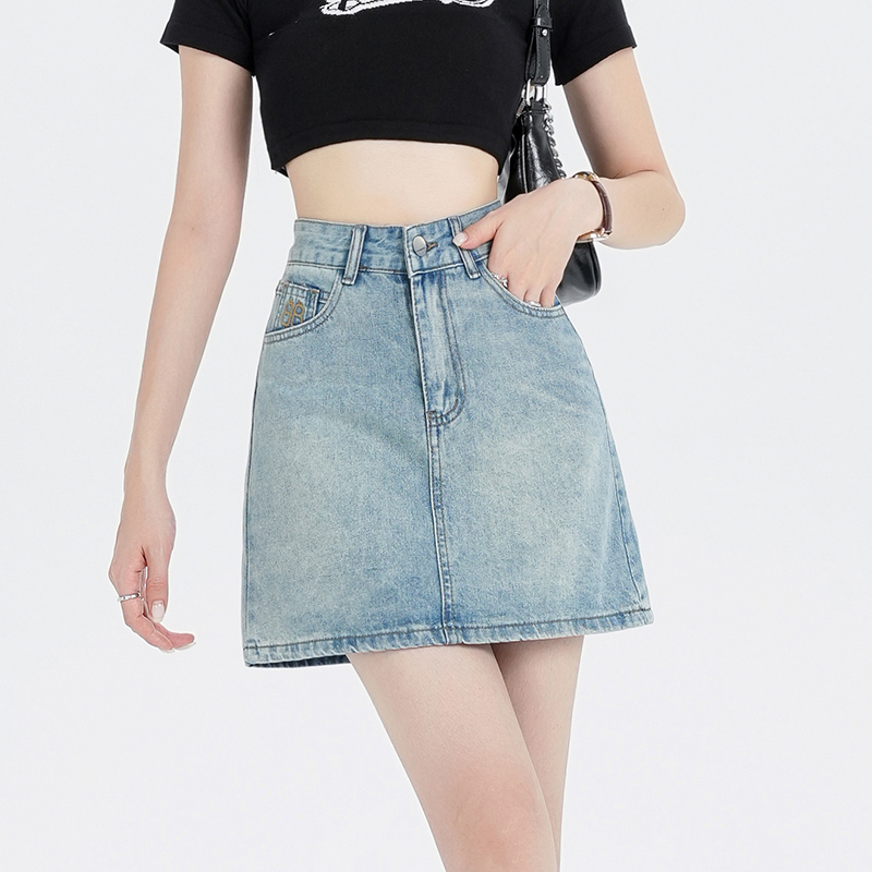 Denim all-match high waist skirt A-line summer short skirt