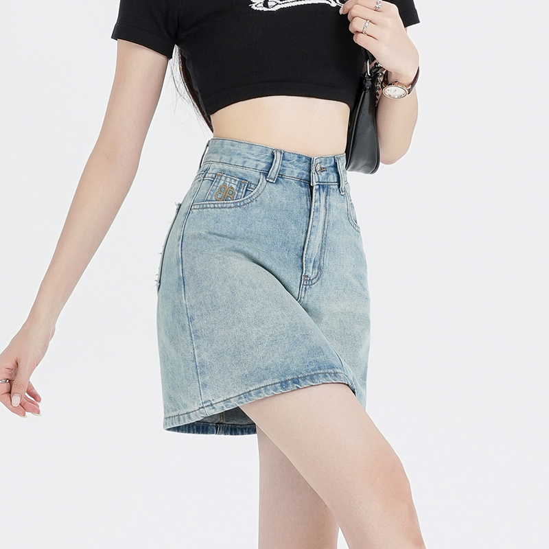 Denim all-match high waist skirt A-line summer short skirt