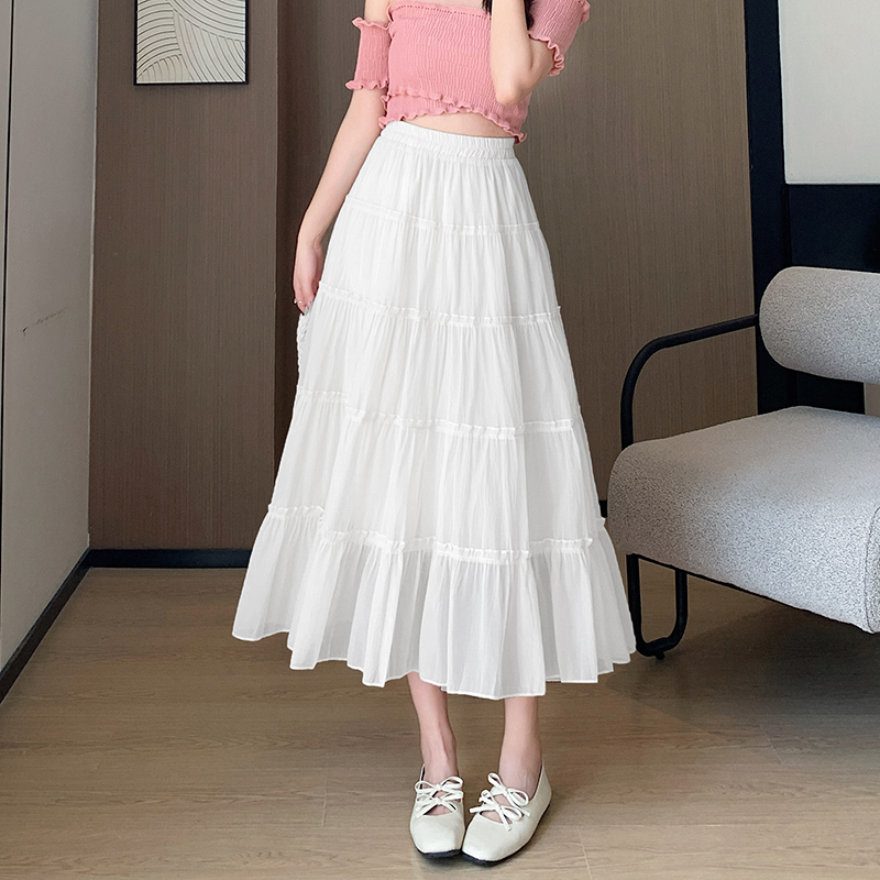 A-line cake pleated long skirt high waist summer skirt for women