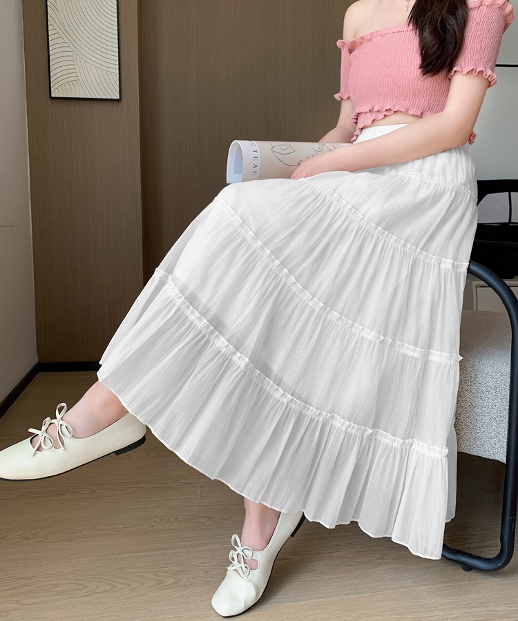 A-line cake pleated long skirt high waist summer skirt for women