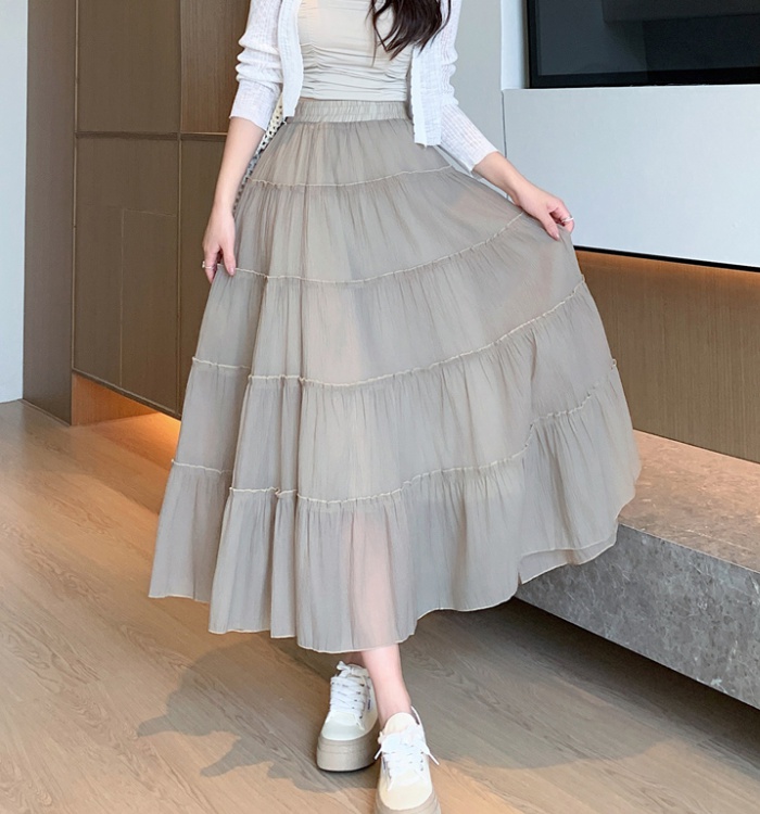 A-line cake pleated long skirt high waist summer skirt for women