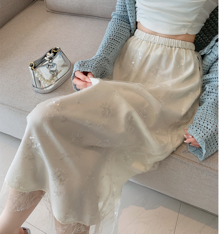 Gauze slim skirt summer double long dress for women