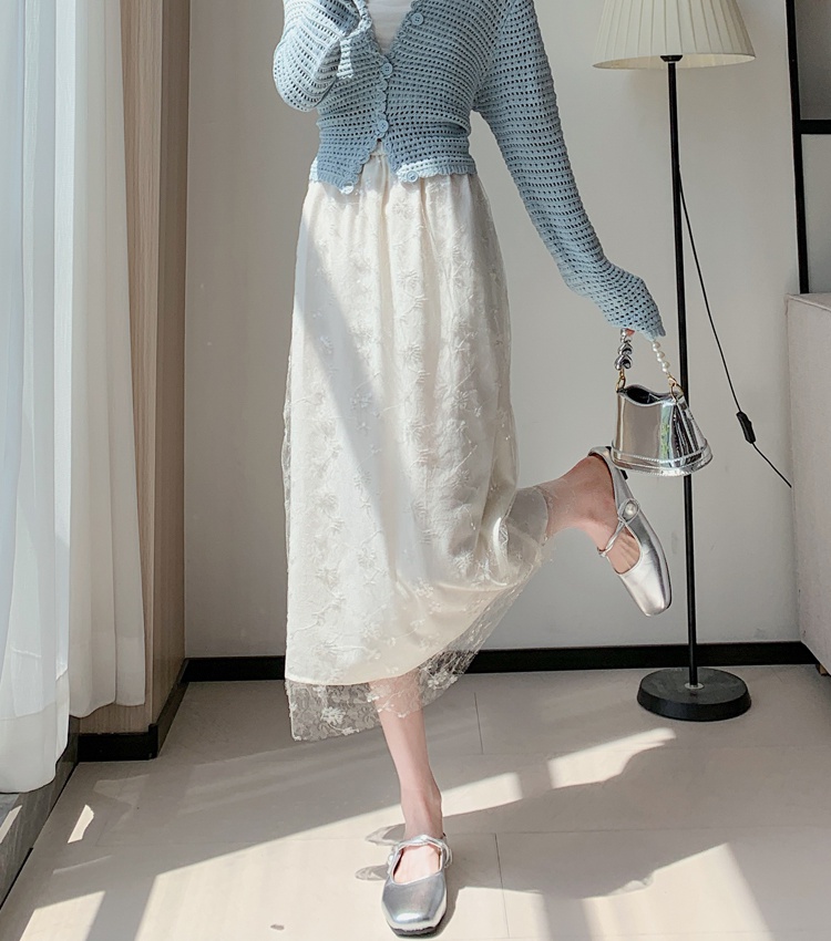 Gauze slim skirt summer double long dress for women