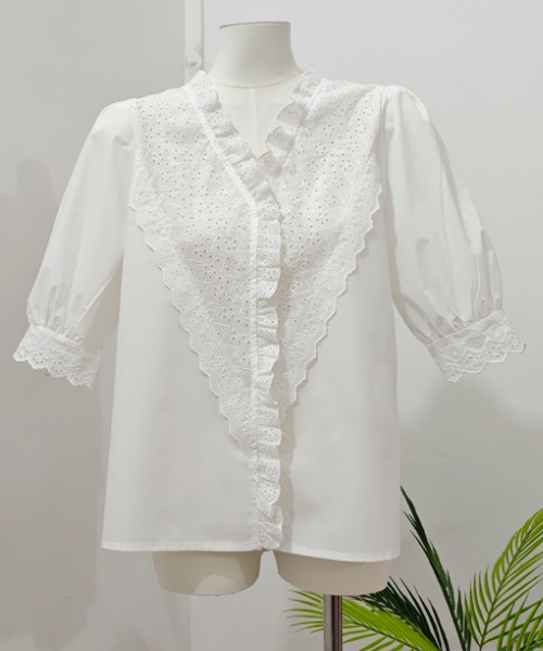 Short sleeve cotton shirt V-neck small shirt
