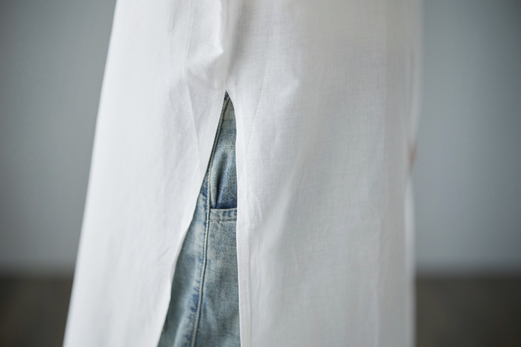 All-match unique long tops niche split cotton linen shirt