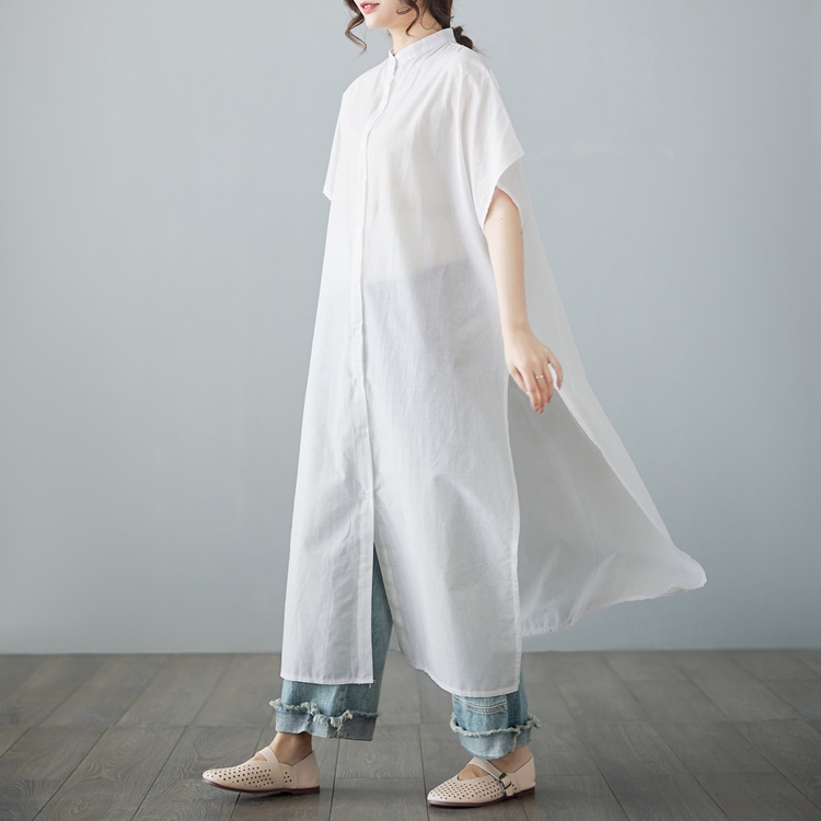 All-match unique long tops niche split cotton linen shirt