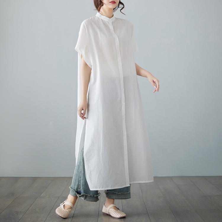 All-match unique long tops niche split cotton linen shirt