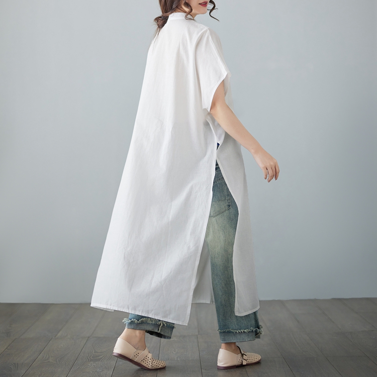 All-match unique long tops niche split cotton linen shirt