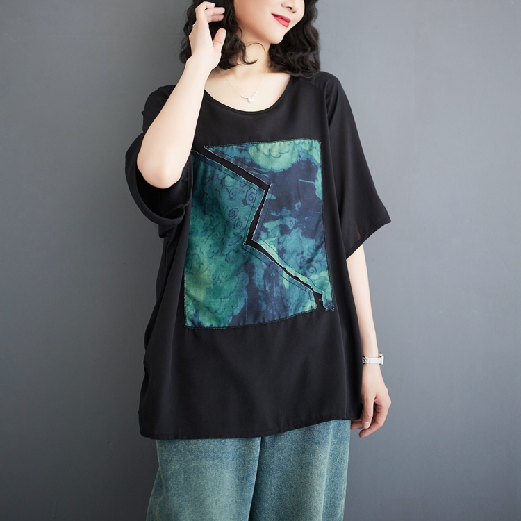 Round neck fat tops large yard T-shirt for women
