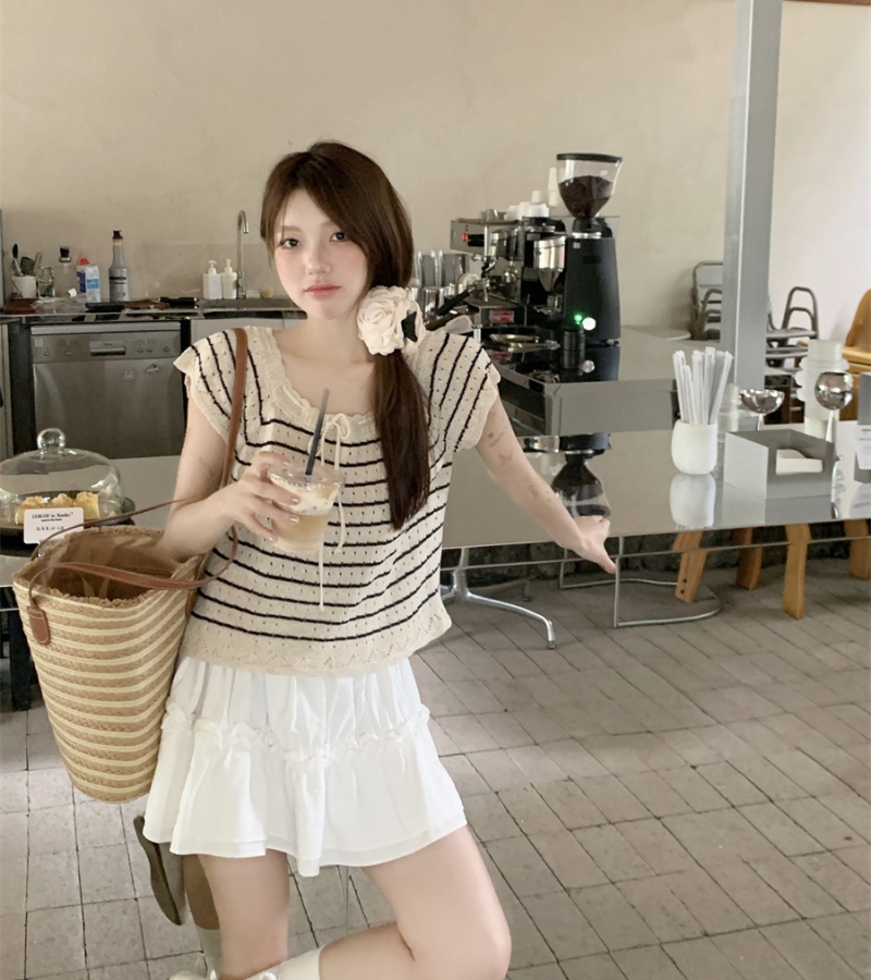 Summer short sleeve small shirt Western style stripe sweater