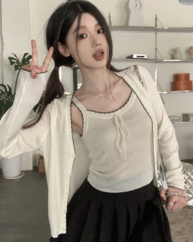 Sling summer white thin knitted short slim cardigan