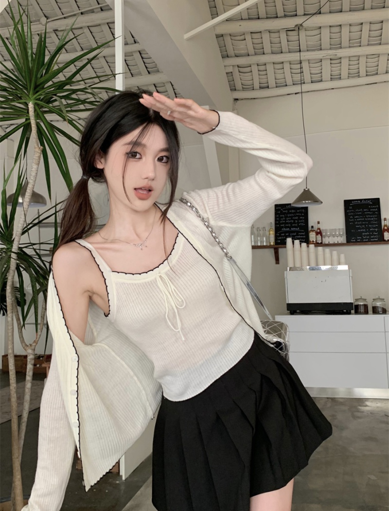 Sling summer white thin knitted short slim cardigan