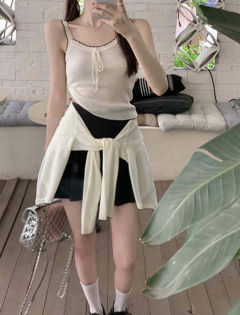 Sling summer white thin knitted short slim cardigan