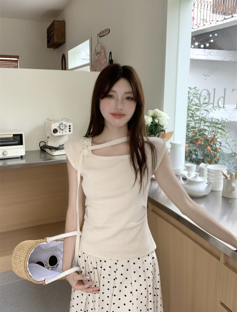 Chinese style round neck short tender show young T-shirt