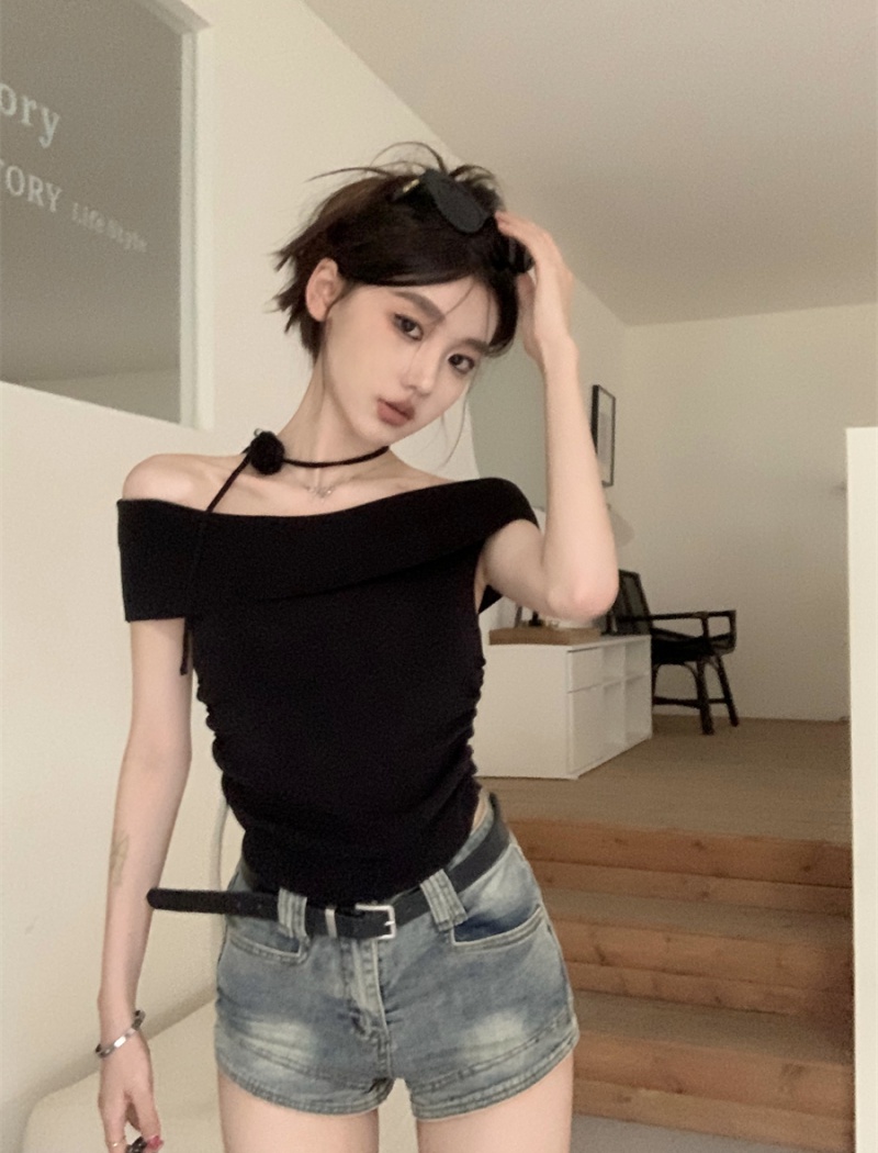 Flat shoulder summer spicegirl sweater thin stereoscopic tops