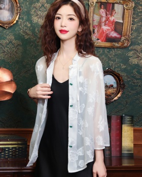 Jacquard tops Chinese style sun shirt for women