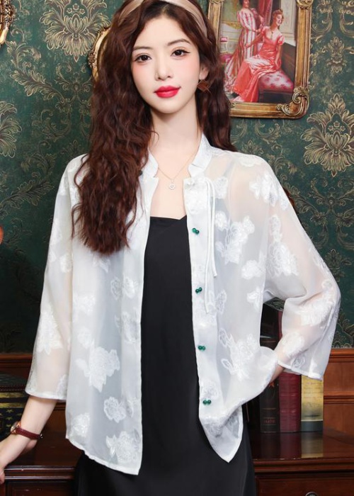 Jacquard tops Chinese style sun shirt for women