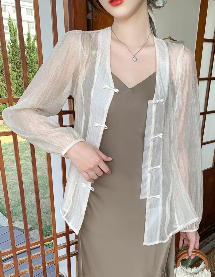 Satin thin sunscreen tops V-neck light shirt