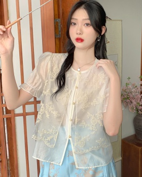 Short sleeve embroidery tops fashion summer shirt for women