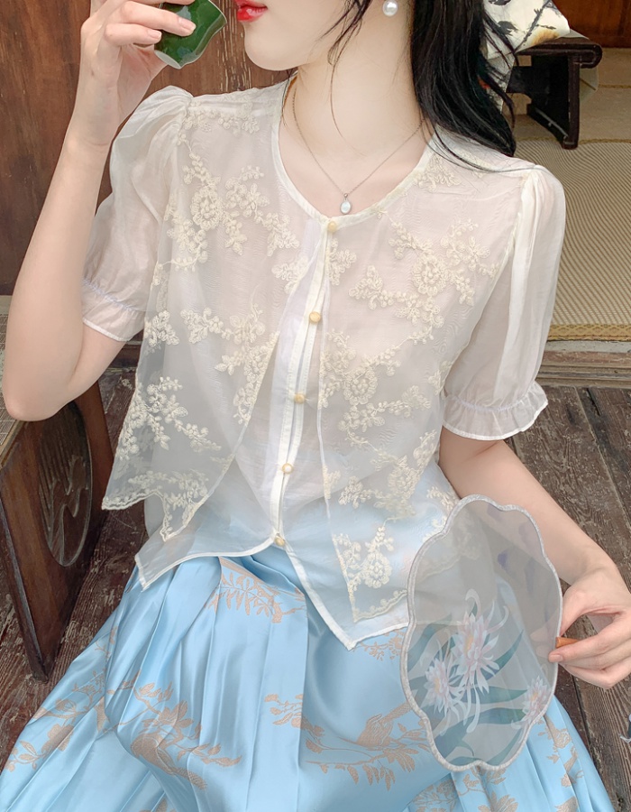 Short sleeve embroidery tops fashion summer shirt for women