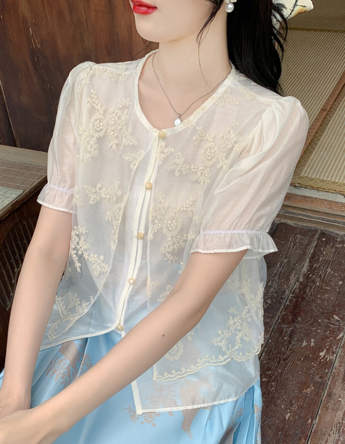 Short sleeve embroidery tops fashion summer shirt for women