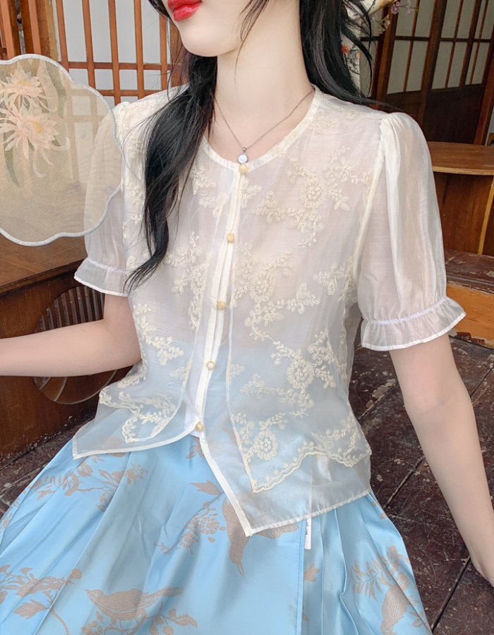 Short sleeve embroidery tops fashion summer shirt for women