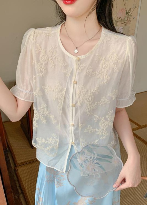 Short sleeve embroidery tops fashion summer shirt for women