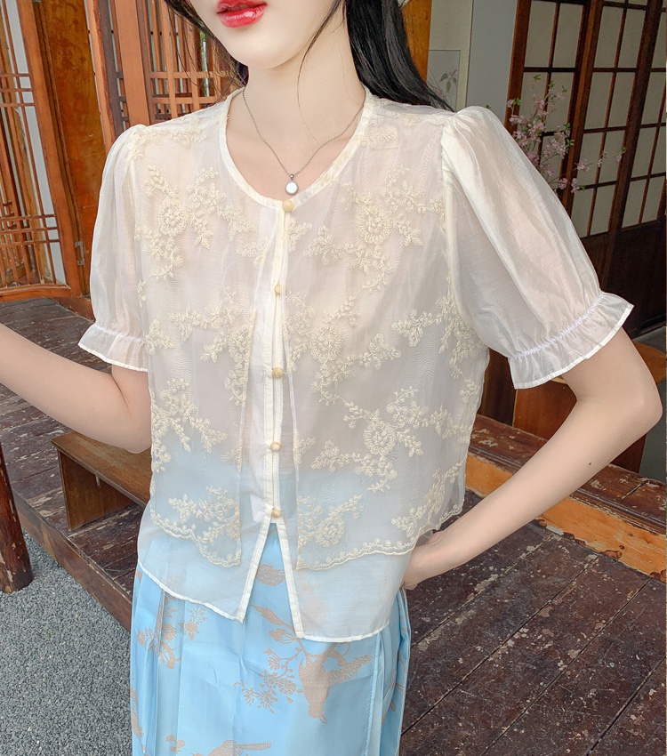 Short sleeve embroidery tops fashion summer shirt for women