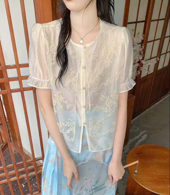 Short sleeve embroidery tops fashion summer shirt for women