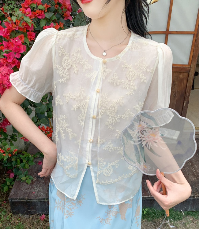 Short sleeve embroidery tops fashion summer shirt for women