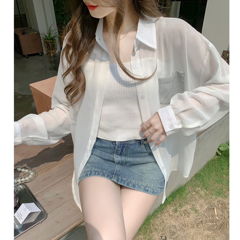 Summer white coat ice silk cardigan for women