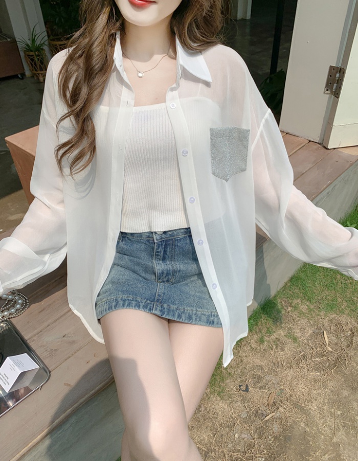 Summer white coat ice silk cardigan for women