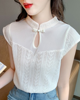 Knitted Chinese style tops summer hollow T-shirt