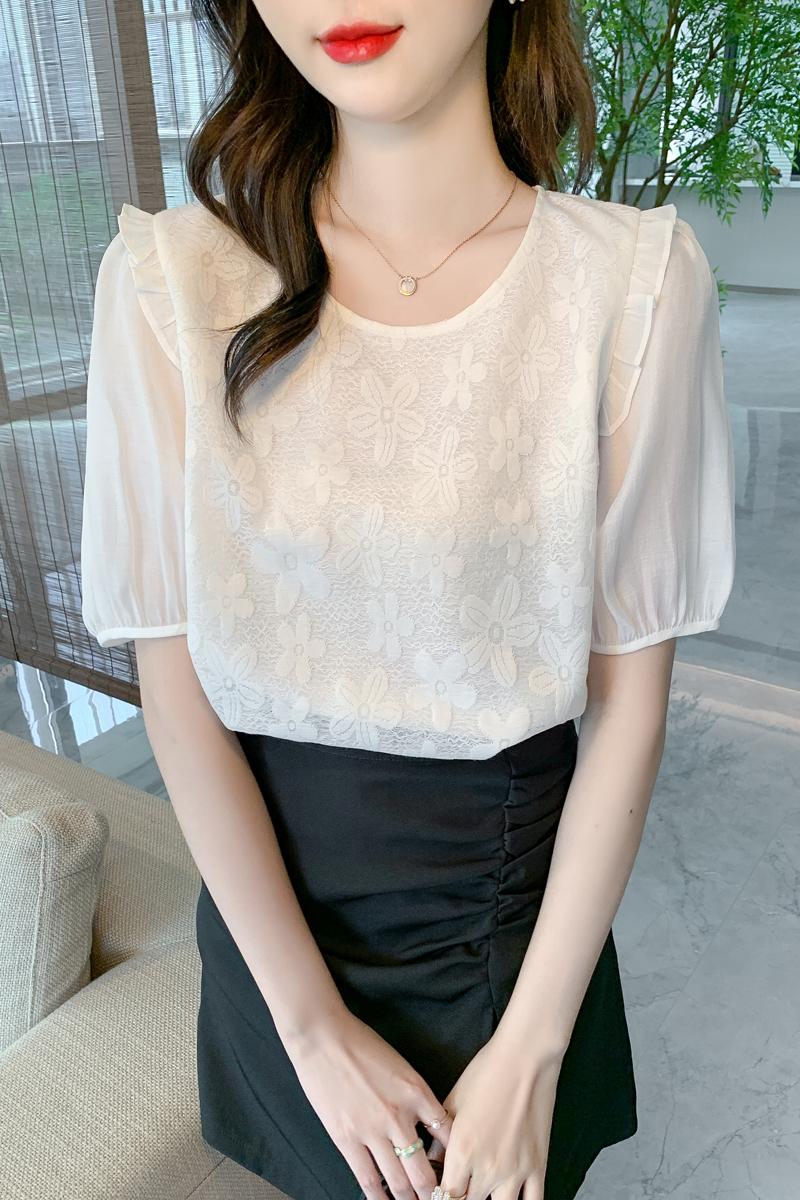 Short sleeve chiffon shirt puff sleeve summer tops for women