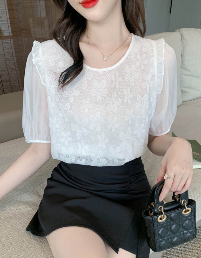 Short sleeve chiffon shirt puff sleeve summer tops for women