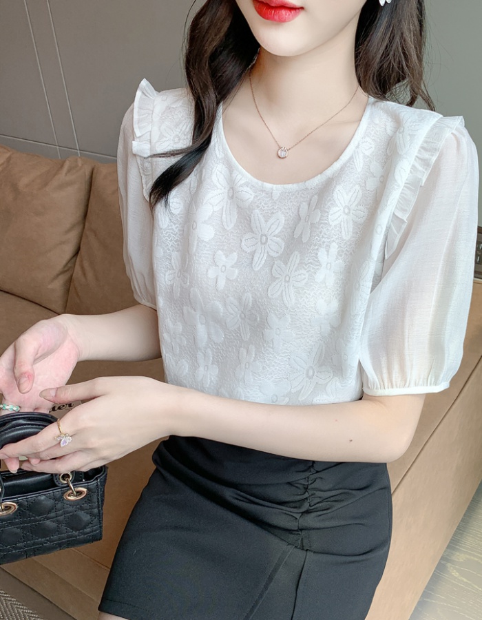 Short sleeve chiffon shirt puff sleeve summer tops for women