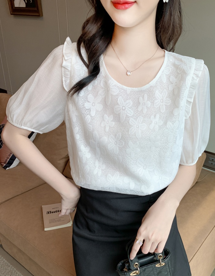 Short sleeve chiffon shirt puff sleeve summer tops for women