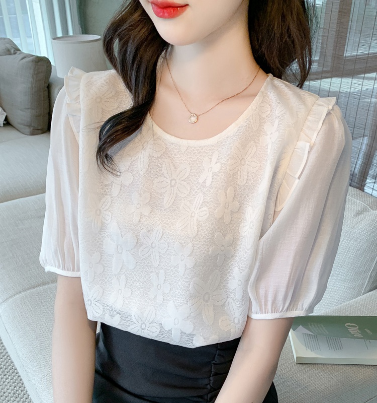 Short sleeve chiffon shirt puff sleeve summer tops for women