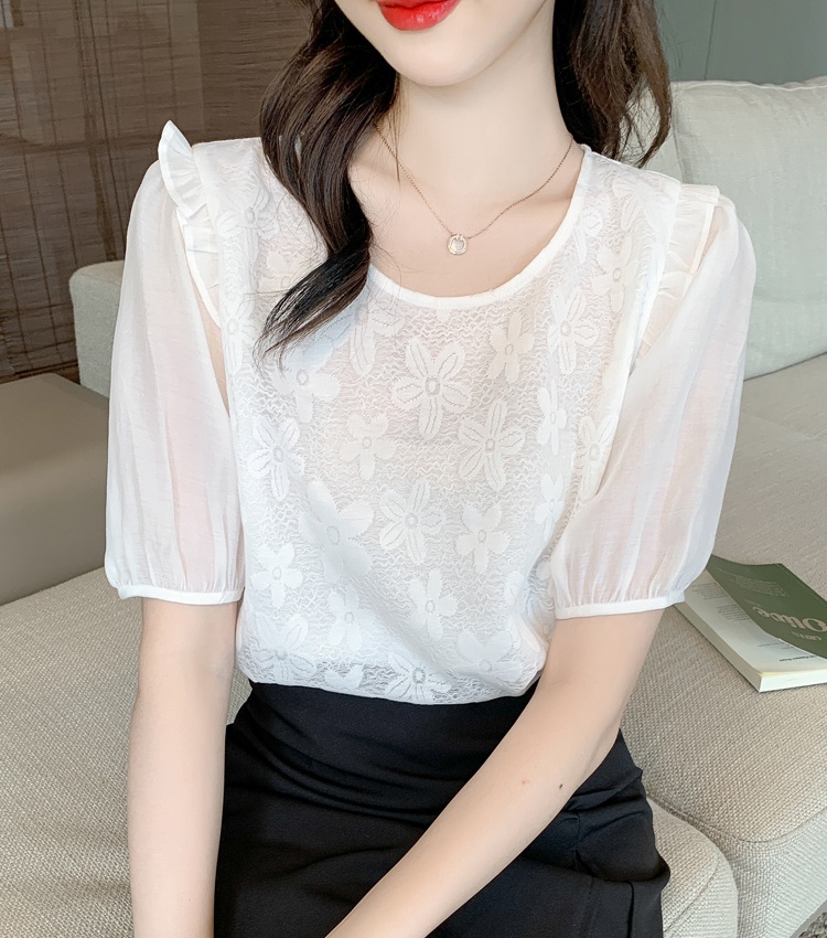 Short sleeve chiffon shirt puff sleeve summer tops for women