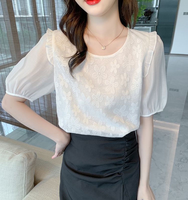 Short sleeve chiffon shirt puff sleeve summer tops for women