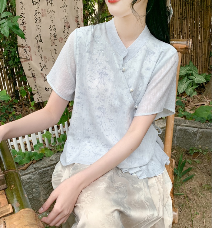 Summer Chinese style tops Han clothing shirt for women