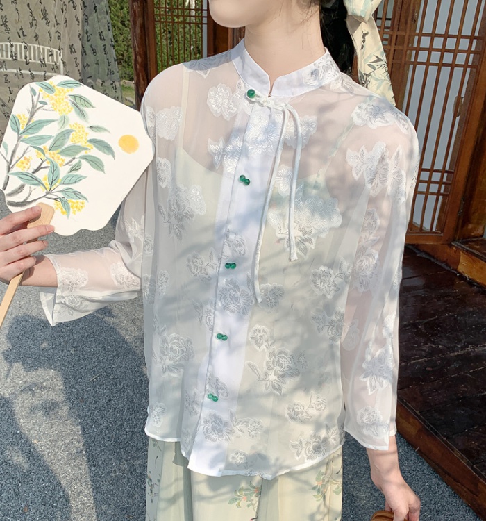 Long sleeve all-match shirt loose Chinese style sun shirt
