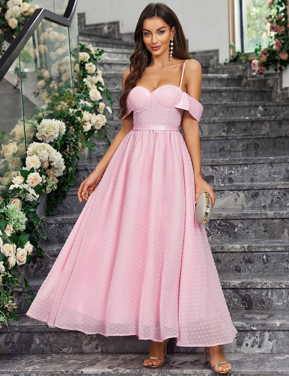 Wrapped chest halter dress pure evening dress for women