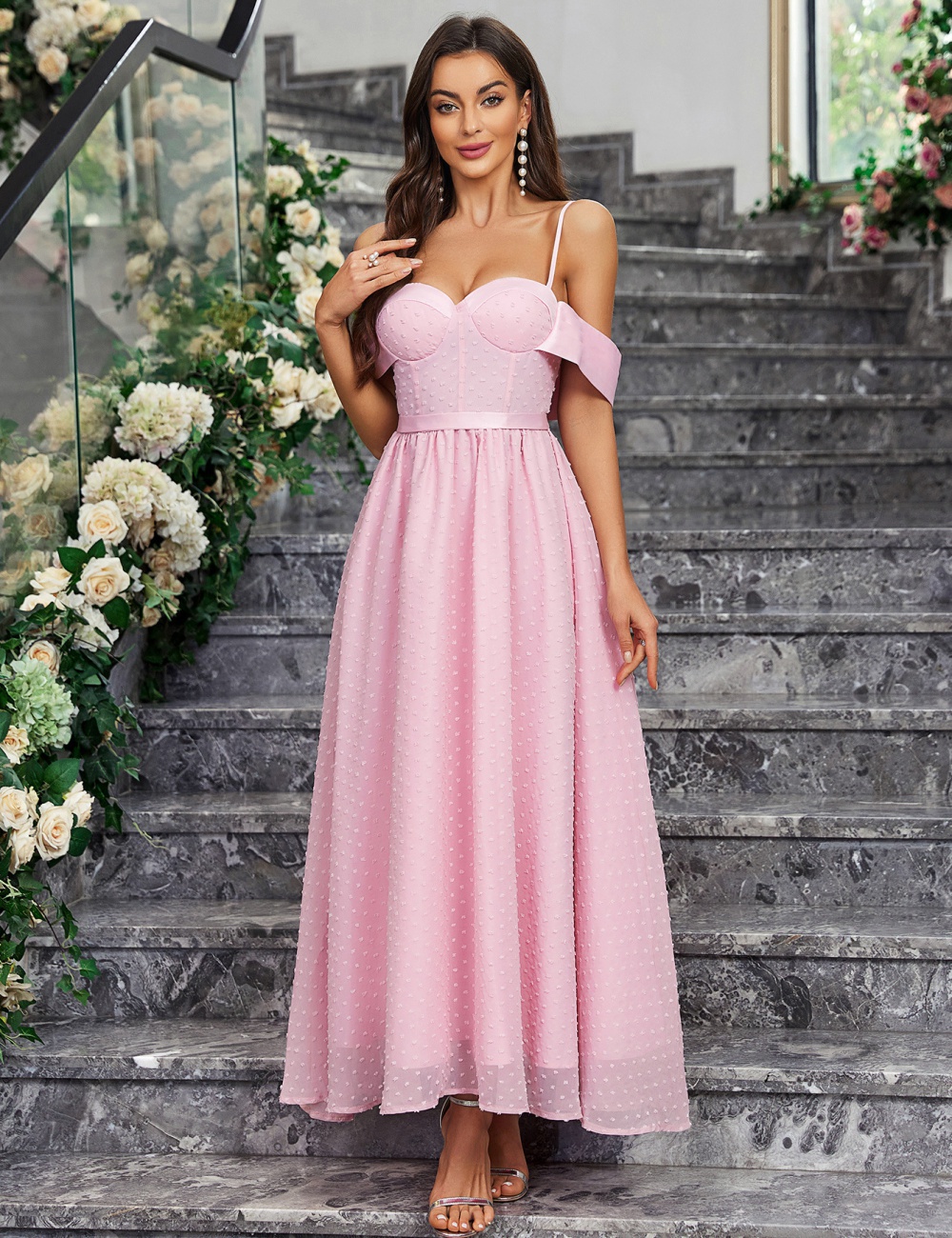 Wrapped chest halter dress pure evening dress for women