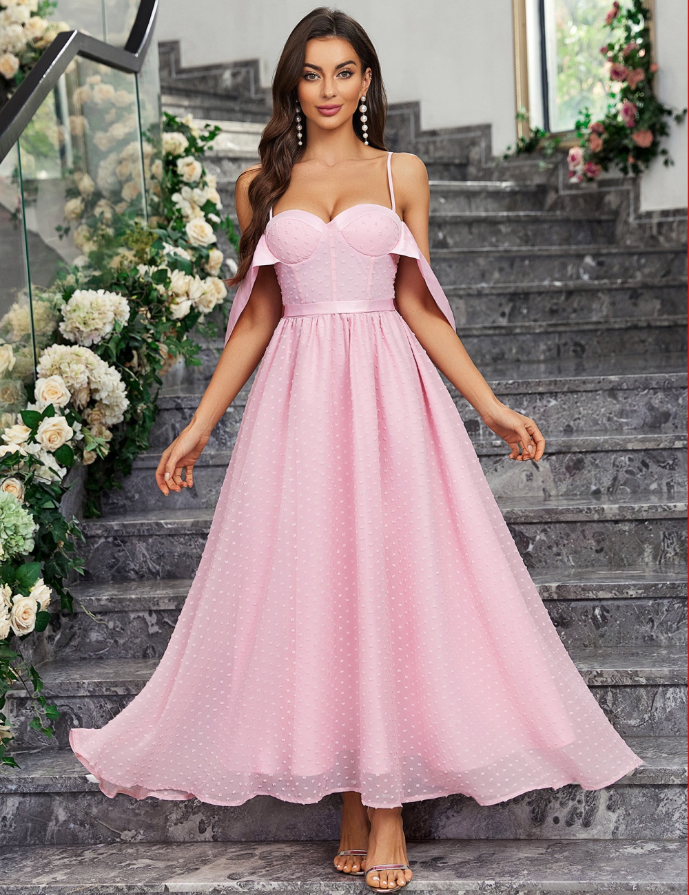 Wrapped chest halter dress pure evening dress for women