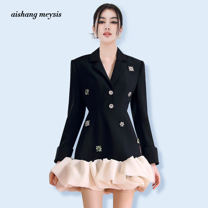 Rhinestone organza elegant dress spring niche business suit