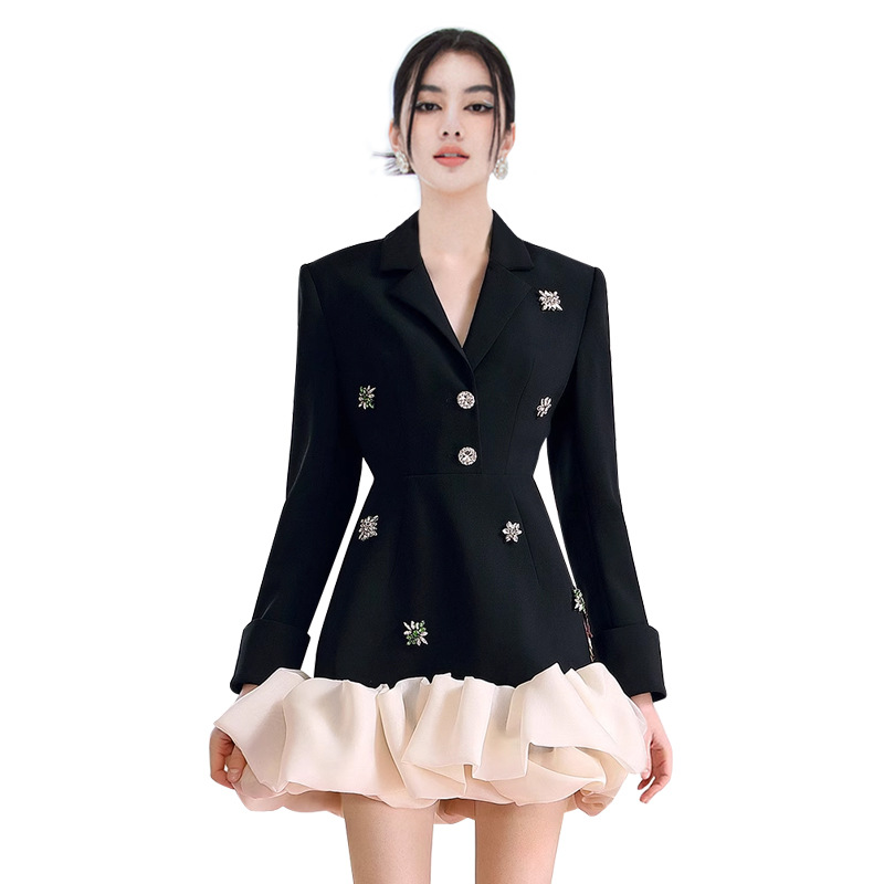 Rhinestone organza elegant dress spring niche business suit